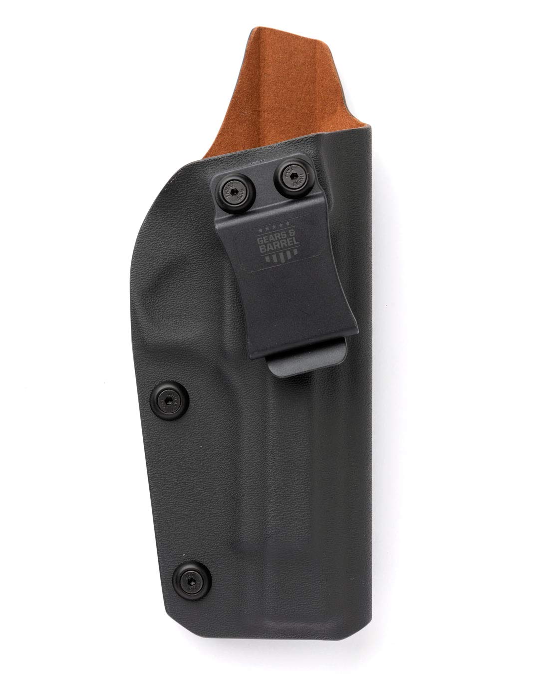 GEARS AND BARRELS - IWB Kydex Holster Leather Interior, Adjustable Right Hand Draw IWB Premium Holster, Inside Waistband Concealed Carry Holster.