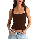HOYAYO Women's Slim Fit Double-Layer Tank Top Square Neck Sleeveless Basic Fitted Tee Shirt