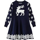 SMILING PINKER Little Girls Christmas Dress Reindeer Snowflake Xmas Gifts Winter Knit Sweater Dresses