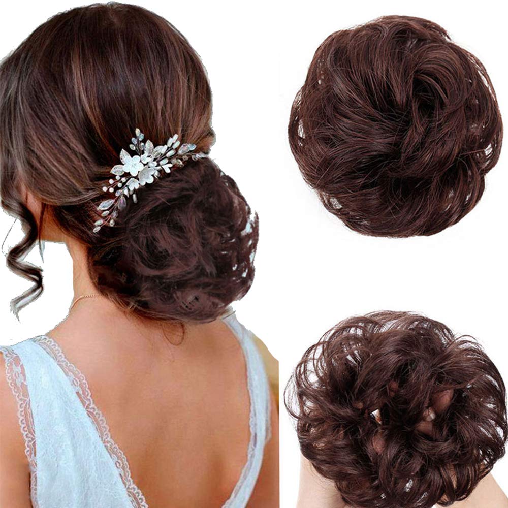 Amazon Com 100 Human Hair Bun Extensions 2pcs Curly Wavy Messy