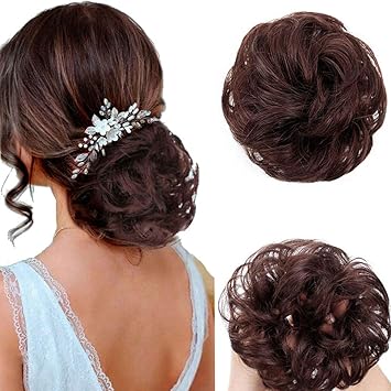 Amazon Com 100 Human Hair Bun Extensions 2pcs Curly Wavy Messy