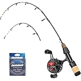 QualyQualy Ice Fishing Rod and Reel Combo 60cm M/ML Inline Ice Fishing Combos 2 Different Tips for Walleye Perch Panfish and 