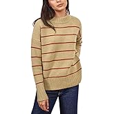 Women's Sweaters Casual Long Sleeve Mock Neck Drop Shoulder Tunic Striped Pullover Knit Sweater Tops