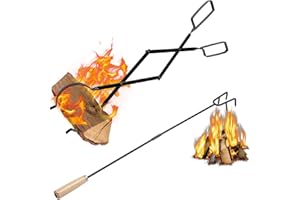 HYDREAM Fire Pit Poker and Log Grabber Fireplace Tongs Outdoor Fire Pit Tool Kits, Firepit Tools Set for Outside Campfire, Camping, Wood Stove, Black Steel