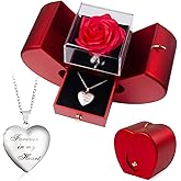 SOVIUPRZ Forever Red Roses Heart Box to My Love Cherish These Preserved Roses with Custom Photo Necklace Eternal Flowers for Her Girlfriend Wife Mom Grandma