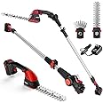 MZK 2-in-1 20V Pole Mini Hedge Trimmer & Grass Shear, 13ft Reach, Electric Hedge Trimmer with Extension Pole, Multi-Angle (Battery and Charger Included)