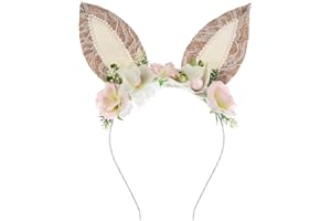Merroyal Bunny Ears Headband Easter Rabbit Ears Hairband Flower Headpieces for Kids and Adults