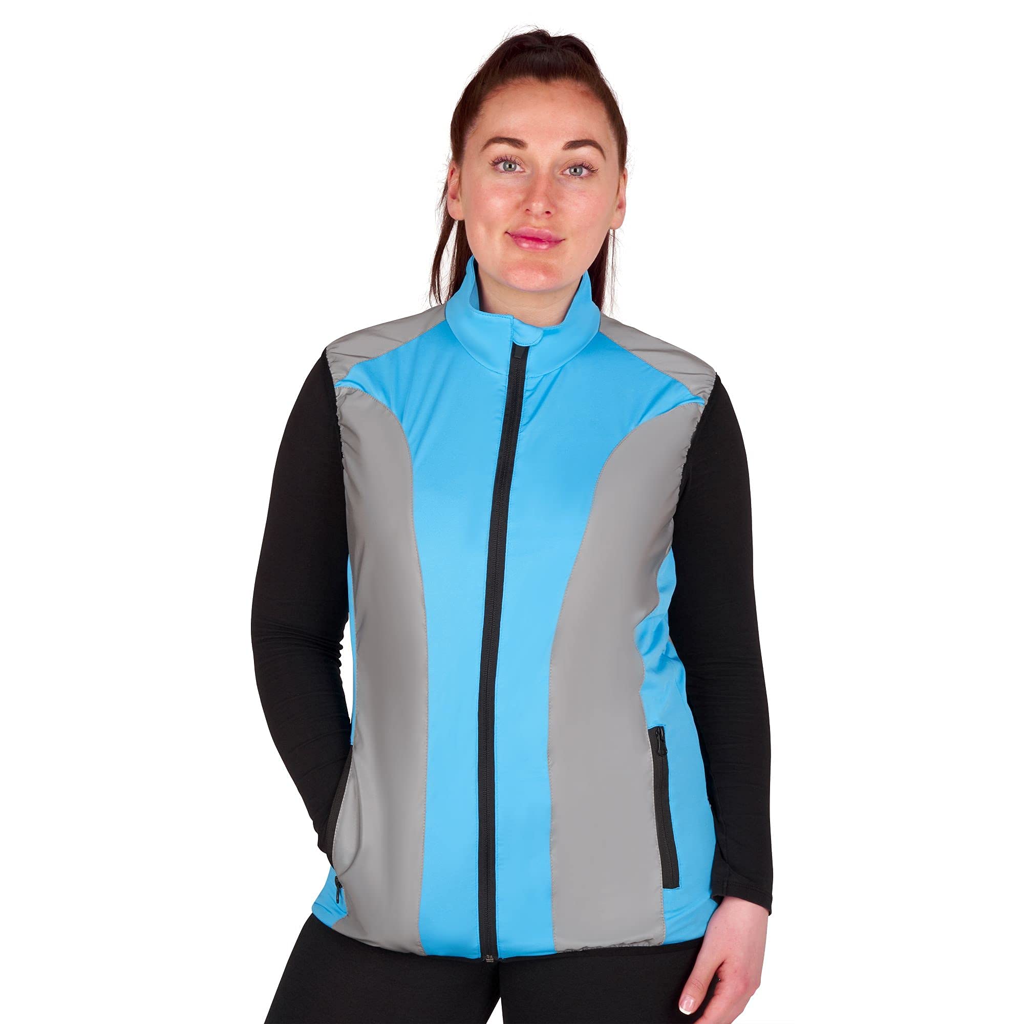 BTR Ladies Hi Vis Reflective Cycling & Running Gilet/Vest For Women. High Visibility (Hi Viz) & VERY Reflective Outdoor Sports Gilet. Sky Blue Size 8