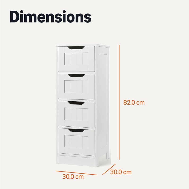 Meuble de Rangement de Salle de Bain avec 4 tiroirs, Rangement sous évier, Construction MDF, Blanc, 30cm x 30cm x 82cm — photo 5 sur 5