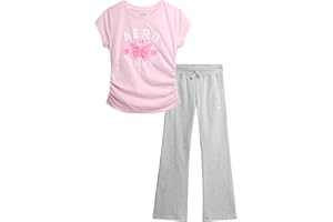 AEROPOSTALE Girls Pants Set - 2 Piece Short Sleeve Graphic Tee Tops and Soft Fleece Cargo Sweatpants Kids Clothing Set (7-16)
