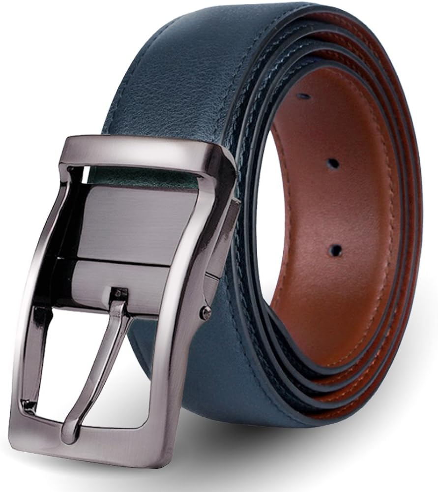 Men's Belt Leather Reversible and Adjustable, Genuine Leather Dress