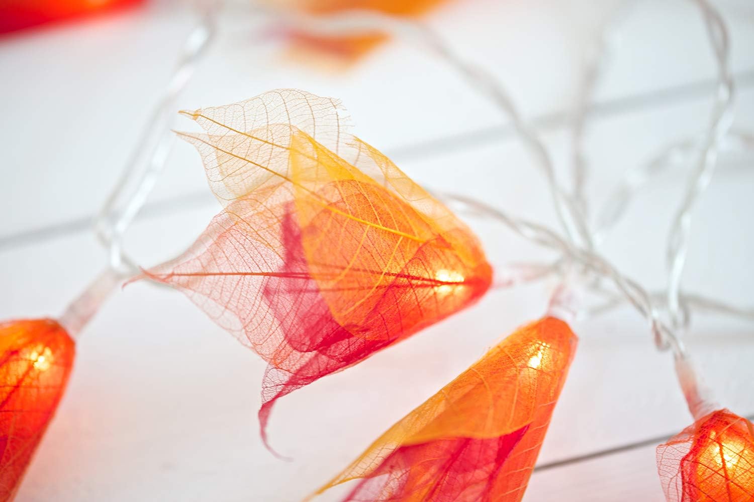Blaze On Natural Leaf Fairy Lights (Fire Tones), 20 Warm White LED Lights, Handcrafted from Real Rubber Tree Leaves - Image 5