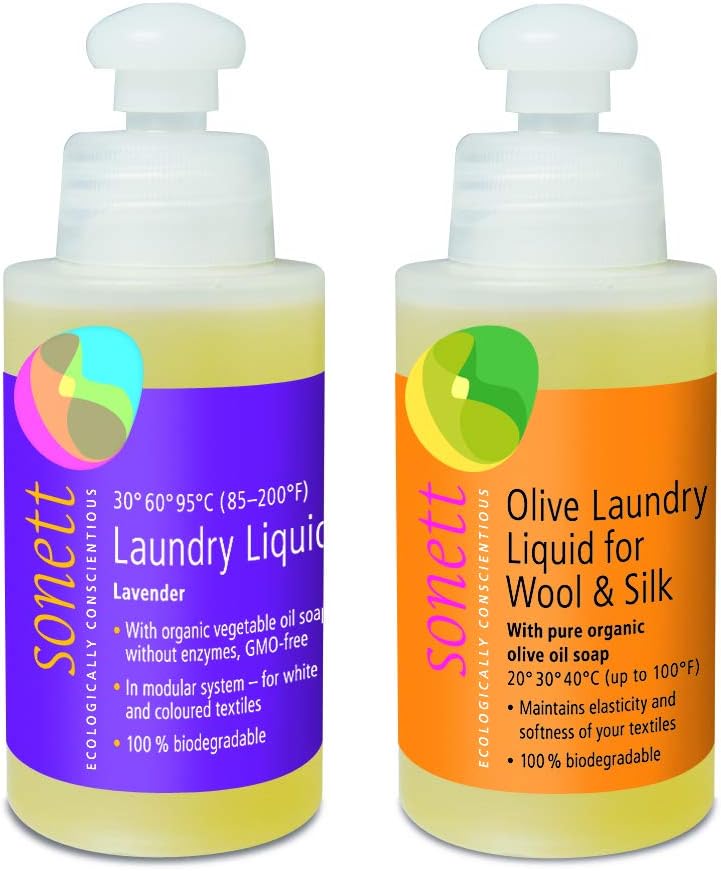 Sonett Travel Size Biodegradable Dish and Laundry Liquid Soap (Lavender and Olive Laundry Liquid)
