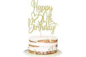FLORCMET Gold Glitter Happy 50th Birthday Cake Topper - Cheers to 50 Years Cake Topper, 50 & Fabulous Cake Decoration for Hello 50th Birthday Anniversary Party Cake Decorations Supplies
