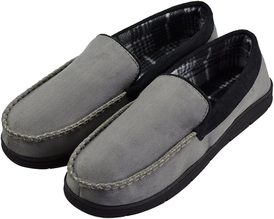 VLLY 2017 Men's Pile Lined Microsuede Indoor Outdoor Slip On Moccasin Slippers US 9.5-10.5 Grey (FBA)