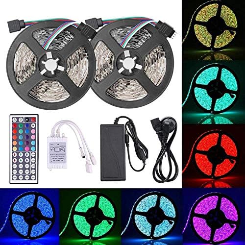 Emwel LED Strip Lights Kit with Power Supply, 32.8 ft 10M Non-Waterproof 5050 SMD RGB LED Flexible Strip Colour Changing Decoration Lights 300 Leds Kit with 44 Key Remote Controller