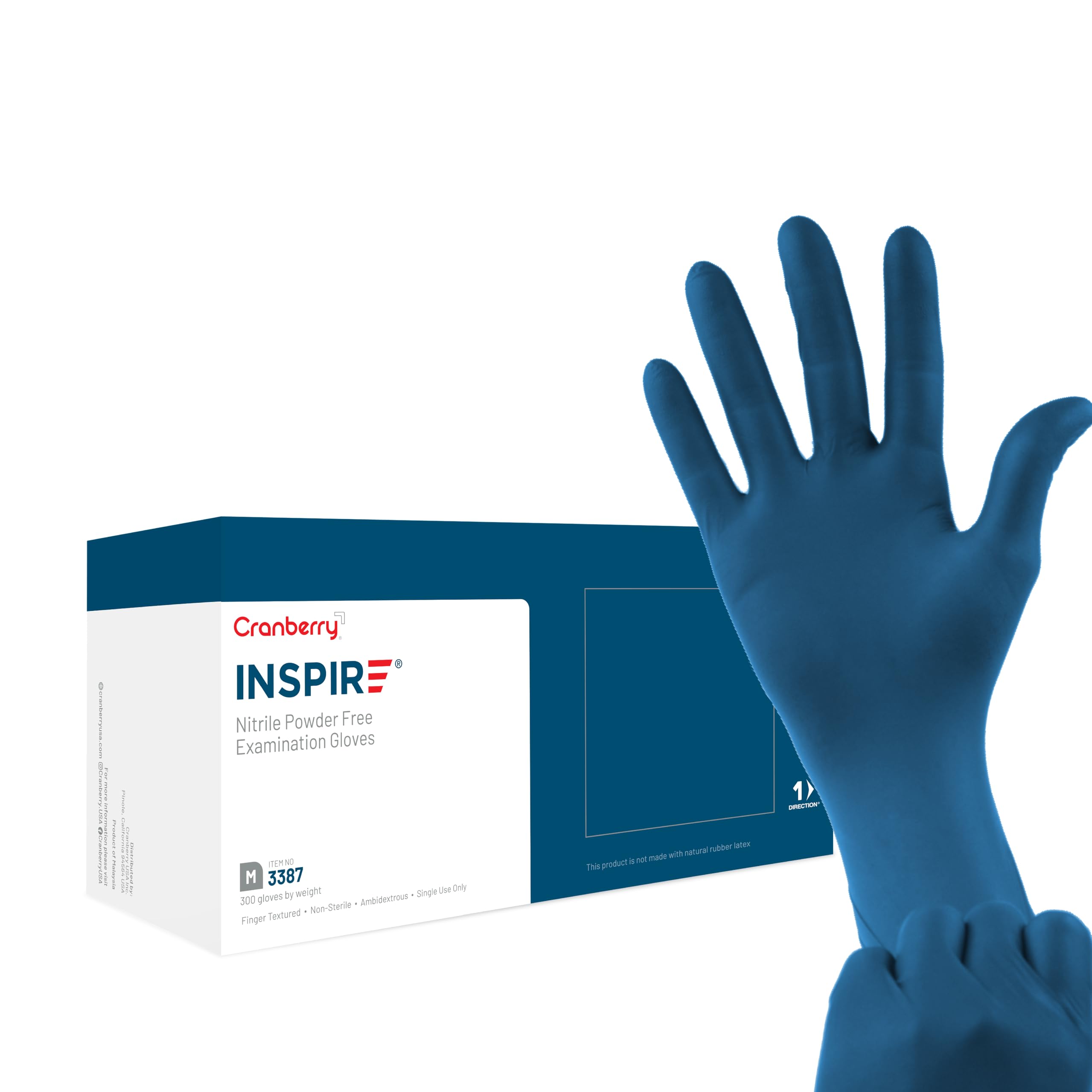 Cranberry CR3388 Inspire Nitrile Powder Free Exam Gloves, 2.0 mil, Aegean Blue, Large (Pack of 300)