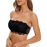WOWENY Womens Wirefree Lace Bandeau Bra Strapless Tube Top Seamless Wireless Bras Padded Bralette