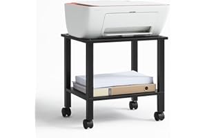 YUFAM 2 Tier Printer Stand with Storage,Under Desk Shelf Printer Table, Rolling Printer Cart for Office,Home,Black