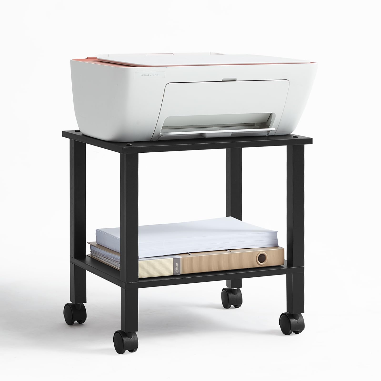 Photo 1 of YUFAM 2 Tier Printer Stand with Storage,Under Desk Shelf Printer Table, Rolling Printer Cart for Office,Home,Black