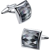 HAWSON Cufflinks for Men Gift Box Packing, Handmade Classic Mother of Pearl Silver Cuff Links for Men&rsquo;s French Shirt, Personalized Gifts Accessories for Men