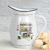 Enamel Pitcher with Wide Handle Vintage Metal Farmhouse Pitcher Vase Flower Decoration for Tabletop, Office, Home, Gift And Iced Tea, Coffee, Cold Drinks