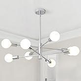 HHR Modern Sputnik Light Fixture, 8-Light Chrome Mid Century Ceiling Chandelier, Height Adjustable Farmhouse Chandeliers for 