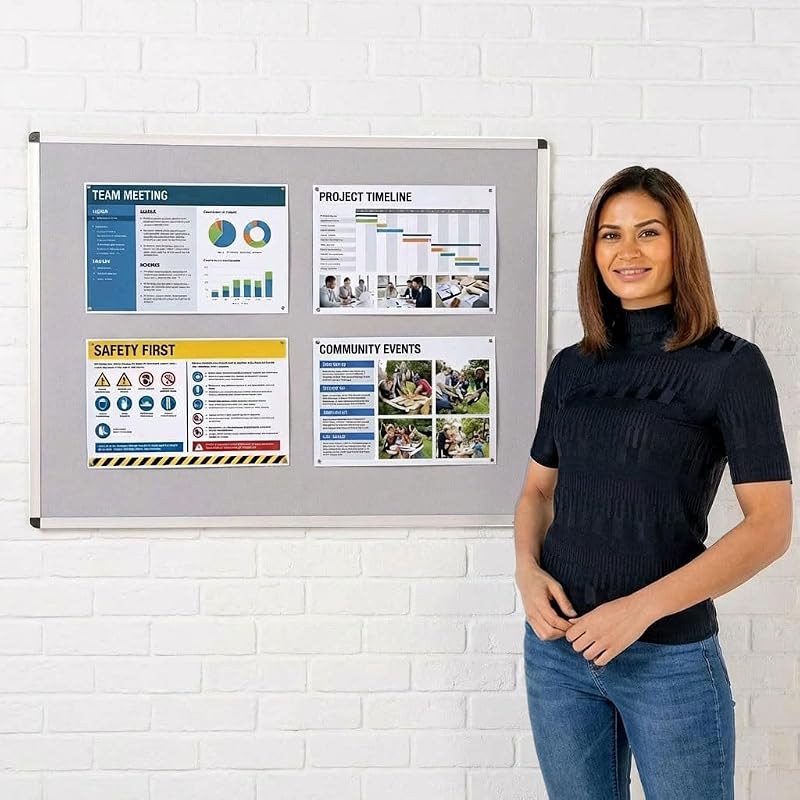 Wonderwall Premium Grey Felt Noticeboard 120x90cm Aluminium Frame Anti-Fade