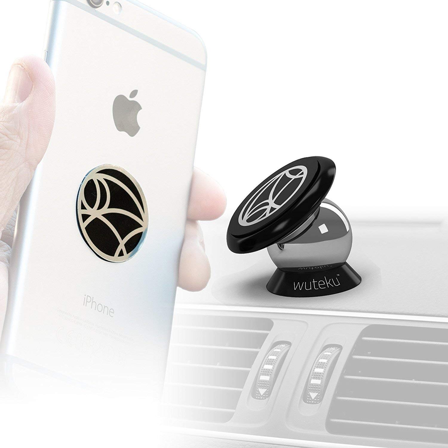 Wuteku Best Car Phone Holder Universal Magnetic Dashboard Mount - Compatible with All iPhone Models and Any Device - Can Hold Large Phones Plus