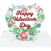 iGifts And Cards 3D Happy Valentine's Day Floral Heart Wreath Pop Up Card with Notecard Romantic Card for Wife or Girlfriend Anniversary Mothers Day Everyday Love 5 x 7