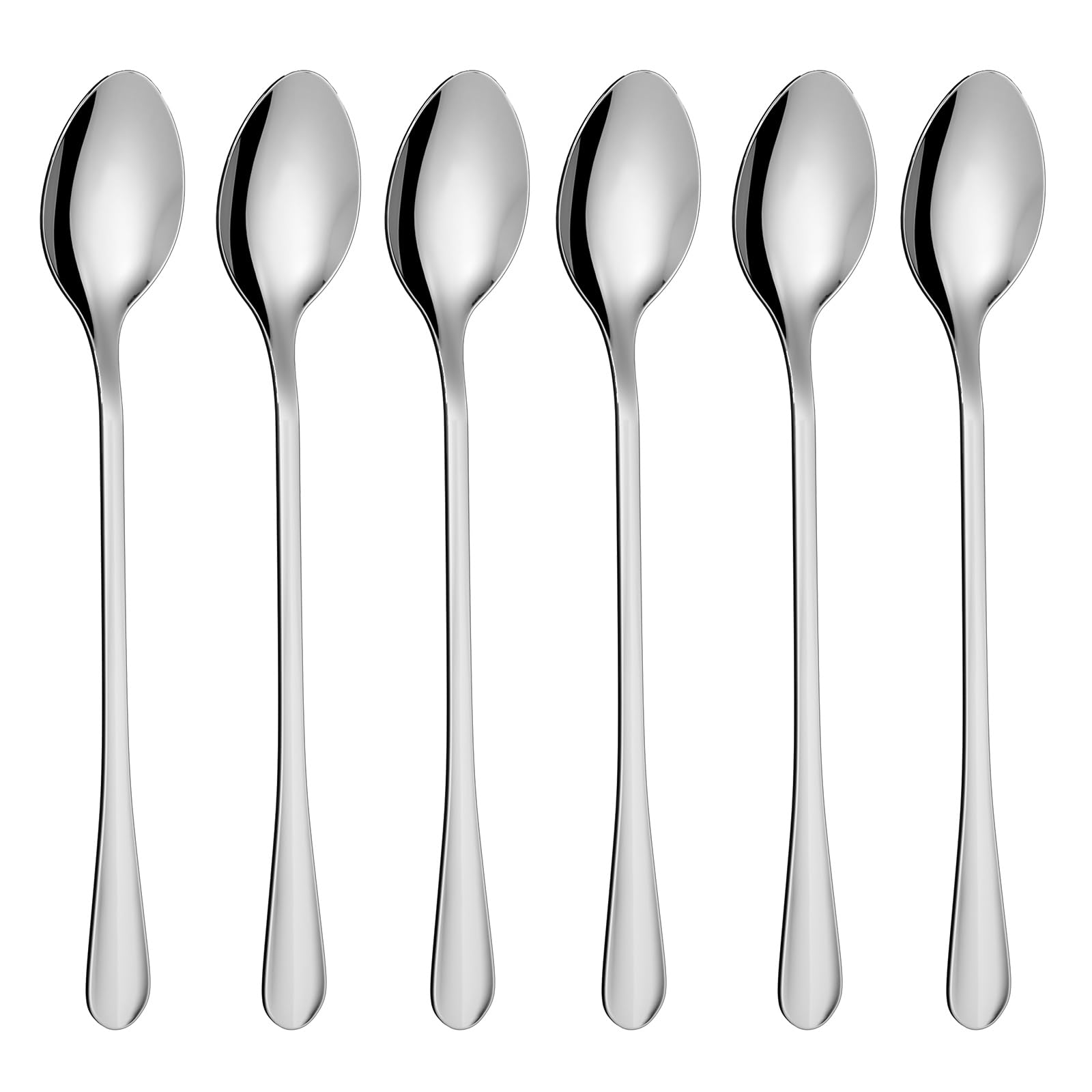 6PCS Latte Spoons Long Handle 19.5cm Silver Teaspoons for Iced Coffee/Tea, Stainless Steel Coffee Spoons for Hot/Cool Drinking, Cake & Dessert & Ice Cream Spoons