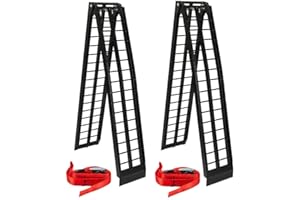 AUTOFOREVER 1200 lbs Capacity 10FT Aluminum Loading Ramps with Load Straps, Foldable, Non-Slip Surface, for Trucks, SUVs, Trailers to Load Motorcycles, ATVs, UTVs, Lawn Mowers 2pcs