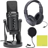 Samson G-Track Pro Bundle, Professional USB Microphone with Audio Interface | 24-bit, Professional Quality Recording, Versatile Pickup Patterns, Built-In Audio Interface, Audio Interface for Recording