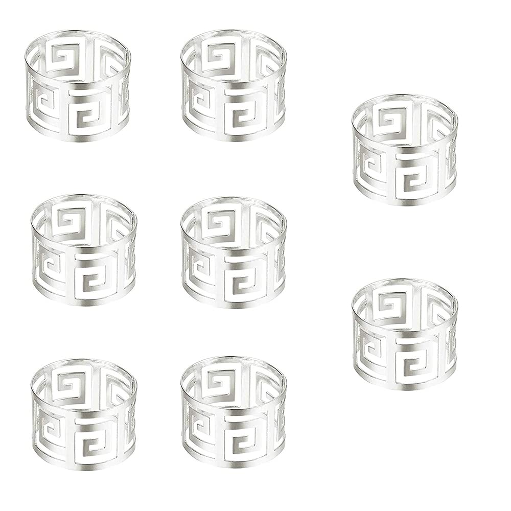 8 Pieces Napkin Buckles, Metal Napkin Ring, Napkin Rings Holders, Elegant Hollow Out Design, Stainless Steel, Durable, for Banquet, Anniversary, Birthday, Festival, Baptism Table Decoration (Silver)