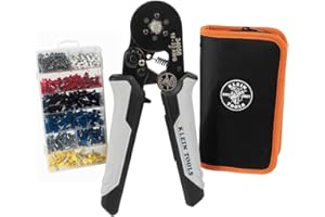 Klein Tools 34061 Ferrule Crimping Tool Set with Ratcheting Hex Crimper Pliers, 1200 Wire Terminals (10-22 AWG), and Soft Carrying Case for Electrical Applications