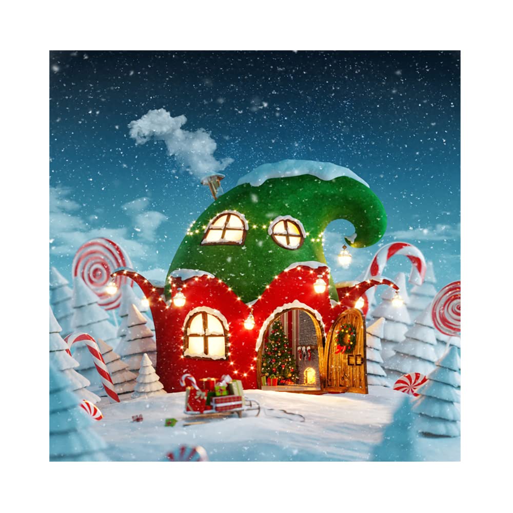 Aoihrraan 3x3m Christmas Candy House Backdrop Winter Snowflake Candy Canes Lollipop Fairy Forest Photography Background Family Party Supplies Baby Shower Decoration Portrait Photo Studio Props