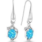 Blue Opal Earrings in 925 Sterling Silver - 30mm Length with 6x8mm Oval - Blue Opal Earrings for Women Sterling Silver - Perfect for Gifting and Everyday Wear