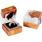 GOGOJSM Wedding Ring Box, Engagement Ring Box with Single Slot Handcrafted White Wood and Resin Jewelry Box for Proposal Wedding Ceremony, Jewelry Organizer