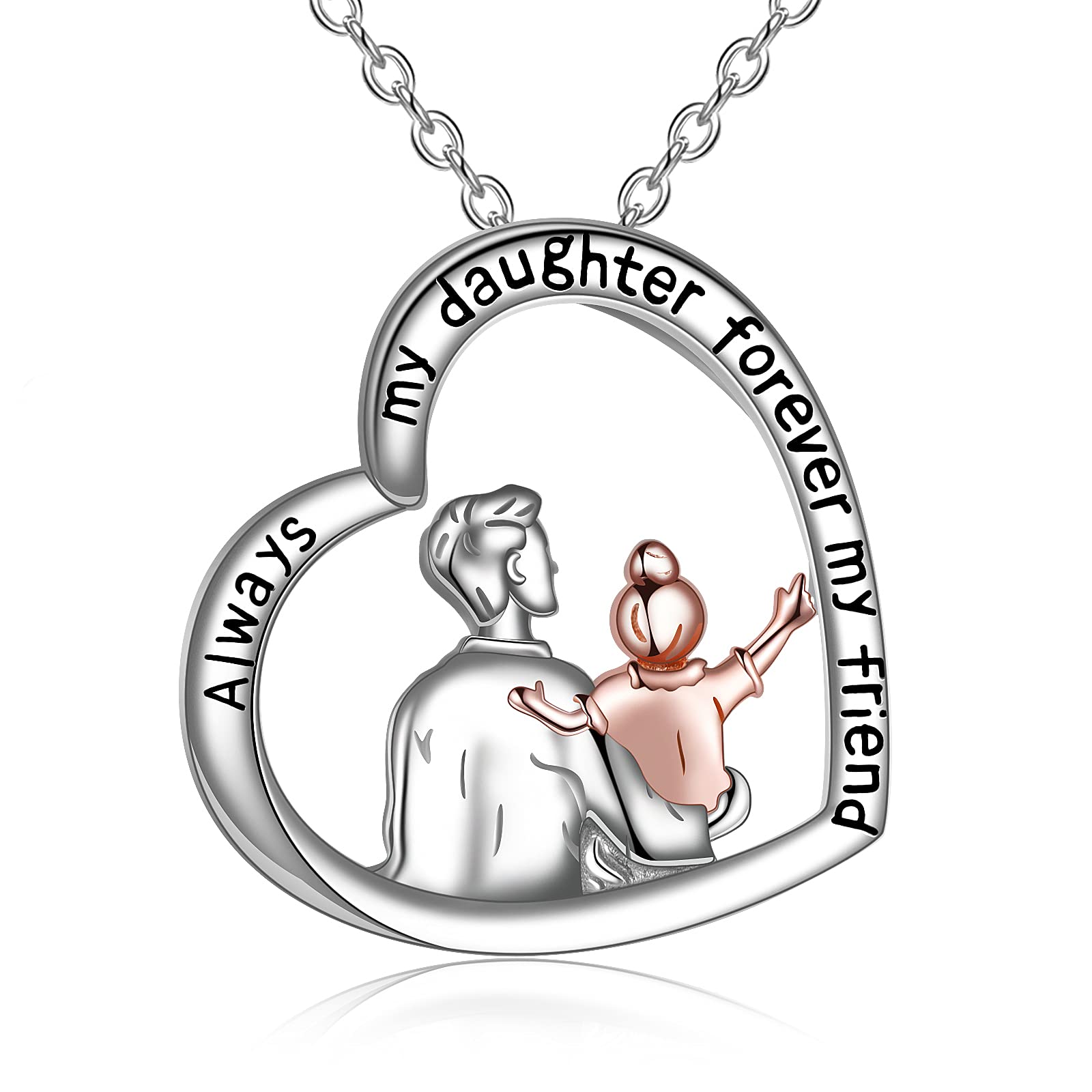 YFN Daughter Birthday Necklace Sterling Silver Pendant Father Heart Jewelry Dad for Daughter Graduation Gifts for Man Girls