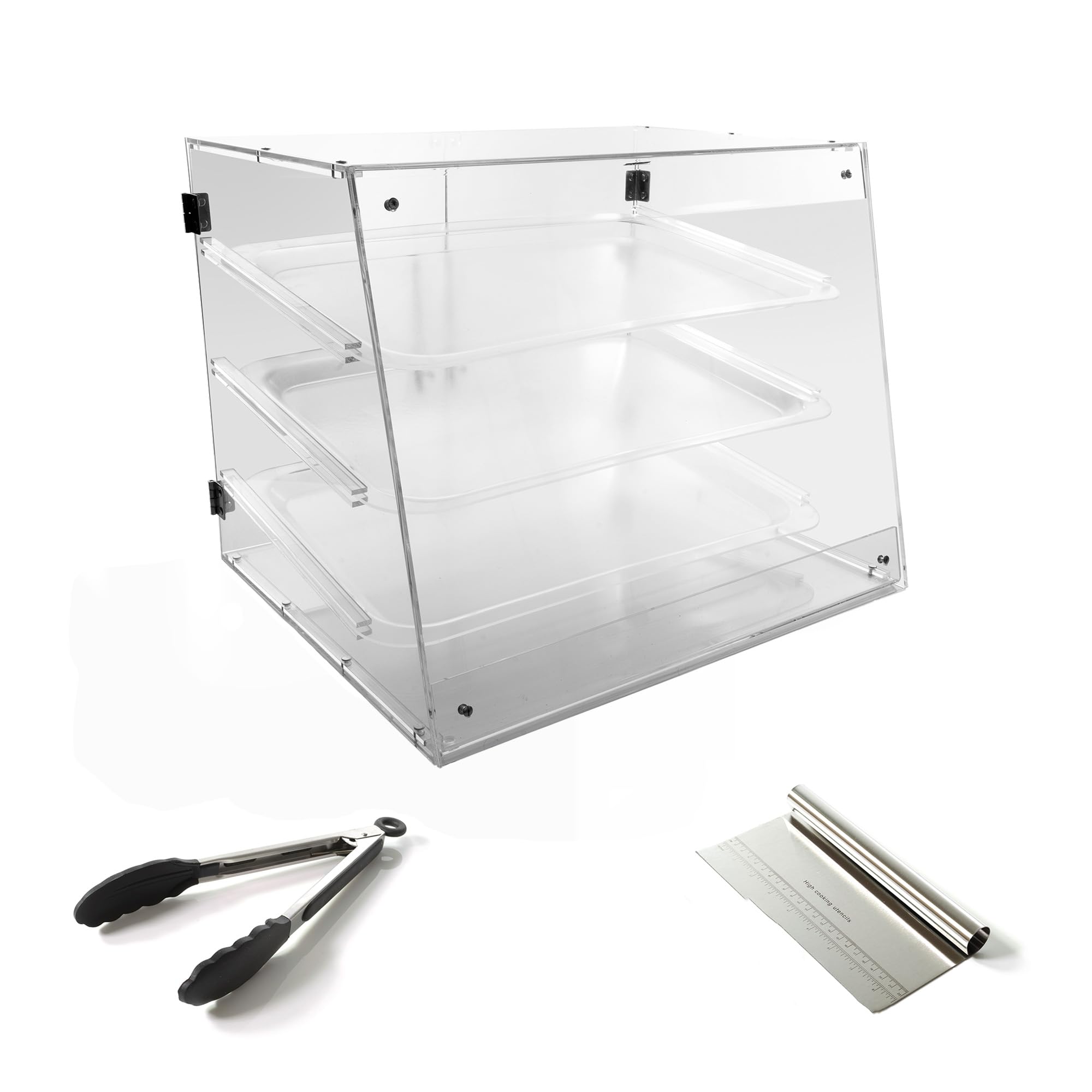 Photo 1 of Pastry Display Case - 3-Tier Commercial Countertop Bakery Display Case - Pastry Display Case with Rear Door, includes Serving Tongs and Dough Scraper - Ideal for Baked Goods, Cookies, and Pastries