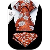 Enlision Ties for Men Paisley Tie and Pocket Square Cufflinks Set Classic Woven Floral Mens Necktie Handkerchief for Wedding