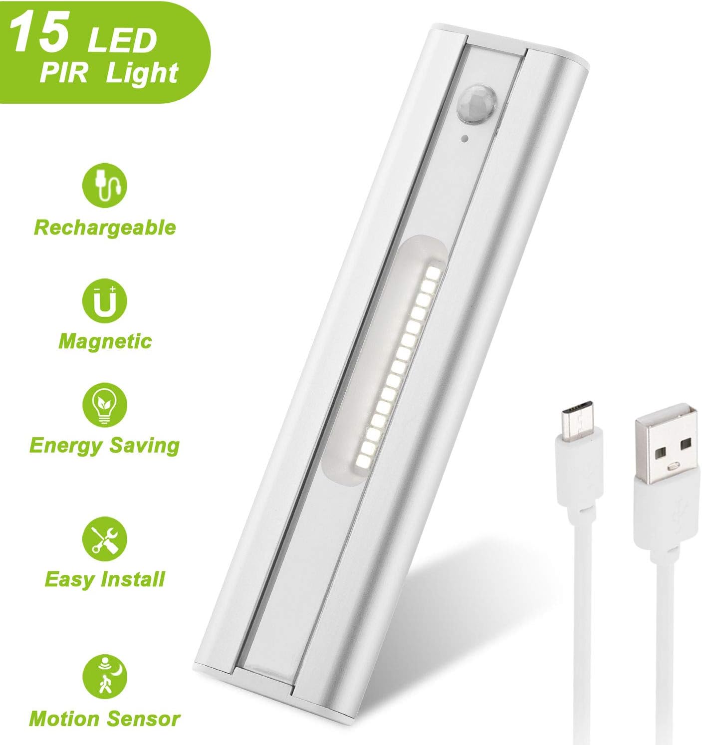 Under Cabinet Light Closet Lights - 15 LED Motion Sensor Light Wireless LED Lights for Closet Rechargeable Battery Operated Under Cabinet LED Lighting for Kitchen Stairs Hallway - - 