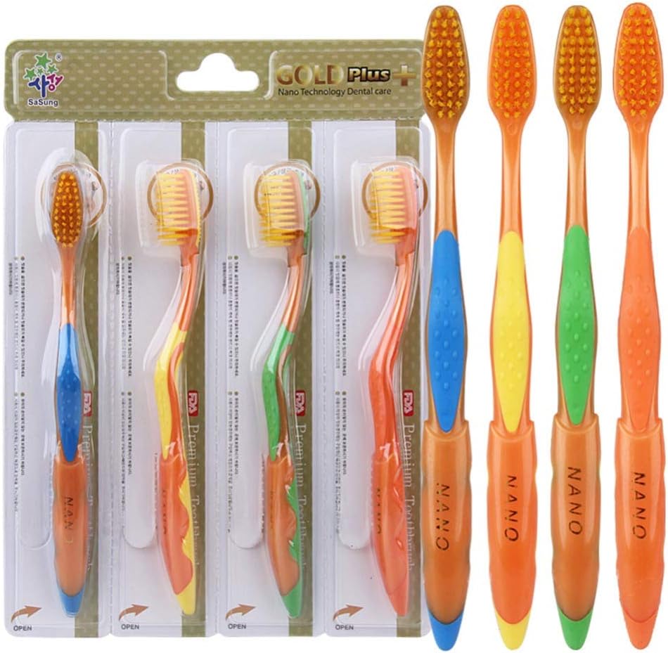 4PCS Soft Toothbrush Double Ultra Bamboo Charcoal Nano Brush Dental Oral Care Golden