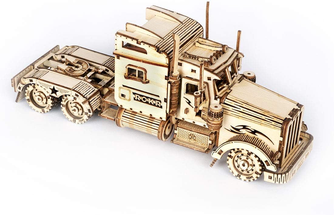 Kepae 3D Wooden Puzzle, DIY Assembly Heavy Truck Model Jigsaws Puzzle Woodcraft Construction Kit Wooden Puzzle Model Car Gift for Beginners Adults