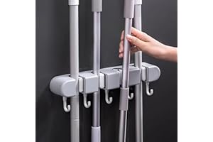 Broom Mop Holder Wall Mount, Hanger Storage Organizer for Home, Kitchen, Garage, Garden, Laundry Room, Bathroom Organization 