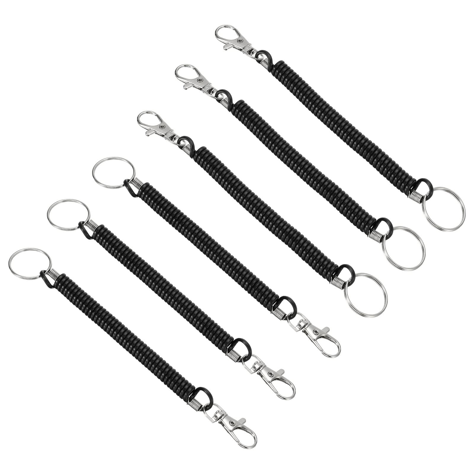 PATIKIL 6.7" Spiral Retractable Spring Coil Keychain, 6 Pack Stretch Cord Key Ring for Keys Wallet Cellphone, Black