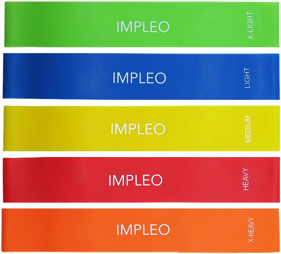 Impleo Premium Resistance Exercise Bands Set with Carrying Bag - 5 Resistance Levels for Strength Training, Pilates, Yoga, Physical Therapy, Durable Latex
