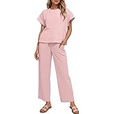 Bealin Track Suits for Women Set Short Sleeve Tops Wide Leg Pants 2 Piece Lounge Sets Loose Fit Matching Outfits