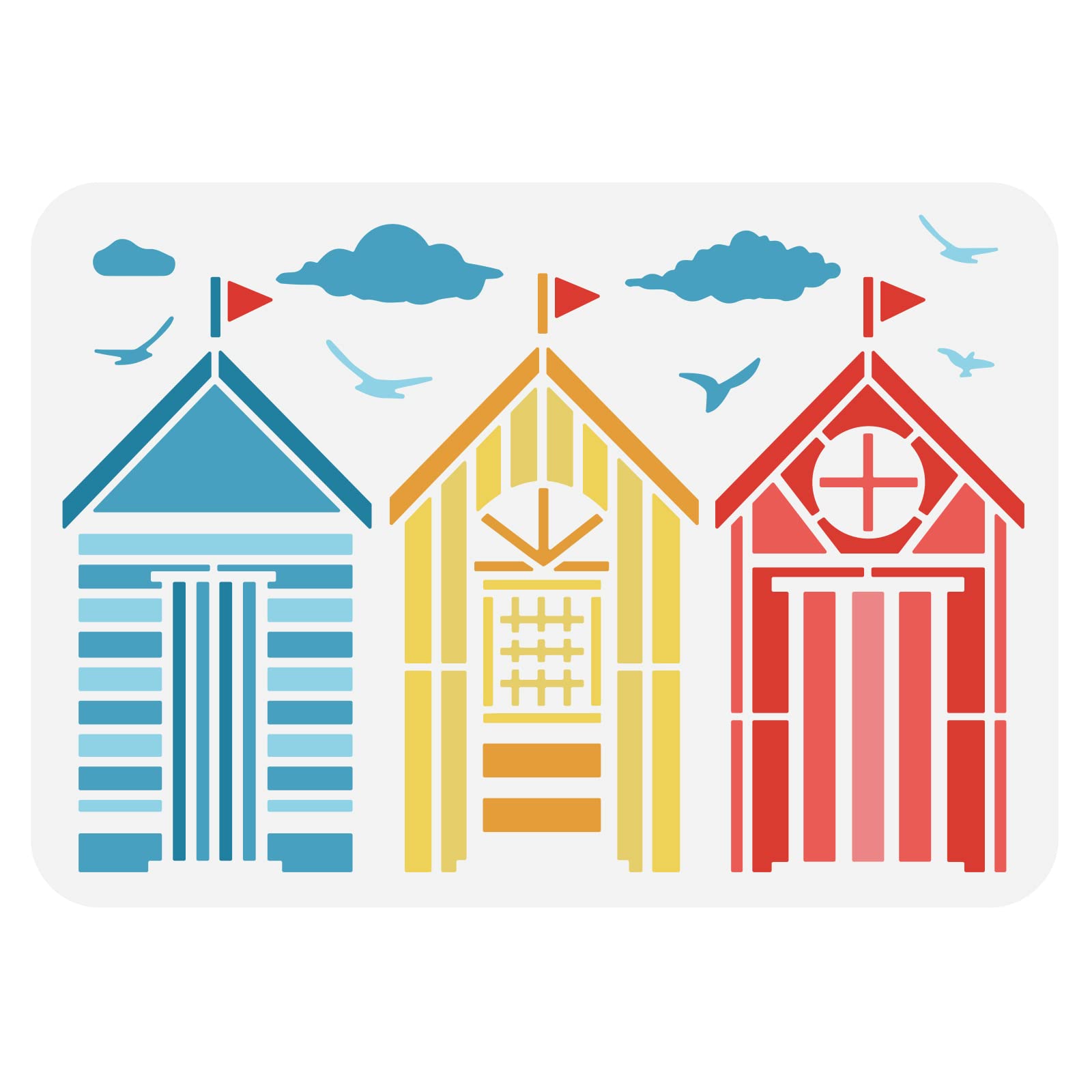 BENECREAT Beach Huts Stencil, Reusable Cloud Bird Drawing Painting Templates Flower Stencils for Scrapbooking, Fabric, Floor Furniture, Wall Art Decor, 30x21cm