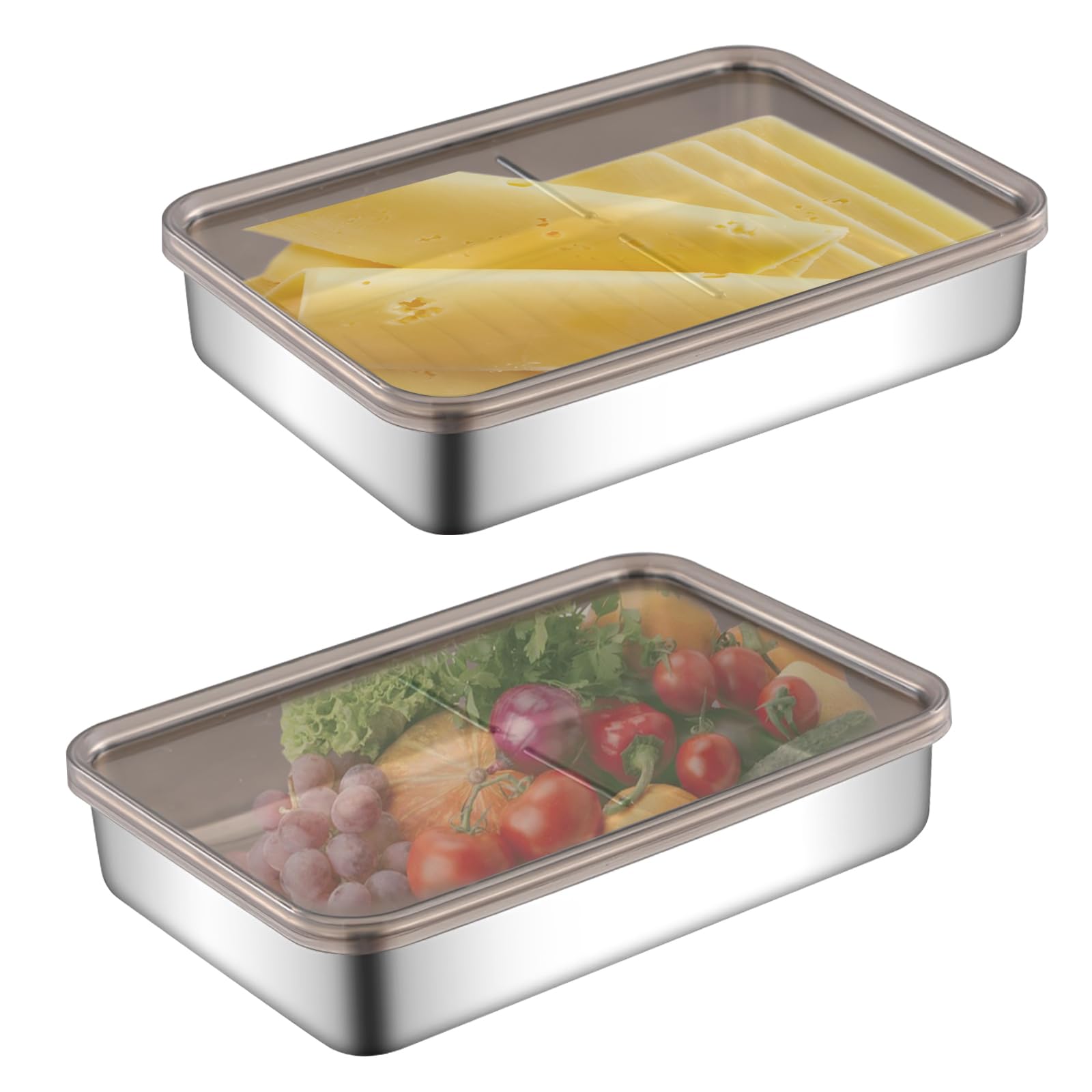 Les-Theresa 2Pcs Bacon Box For Fridge, Deli Meat Containers With Lids Storage Container Stainless Steel Cold Meat Container, Saver Box For Pasta, Celery, Etc(19.5 * 14 * 4cm)